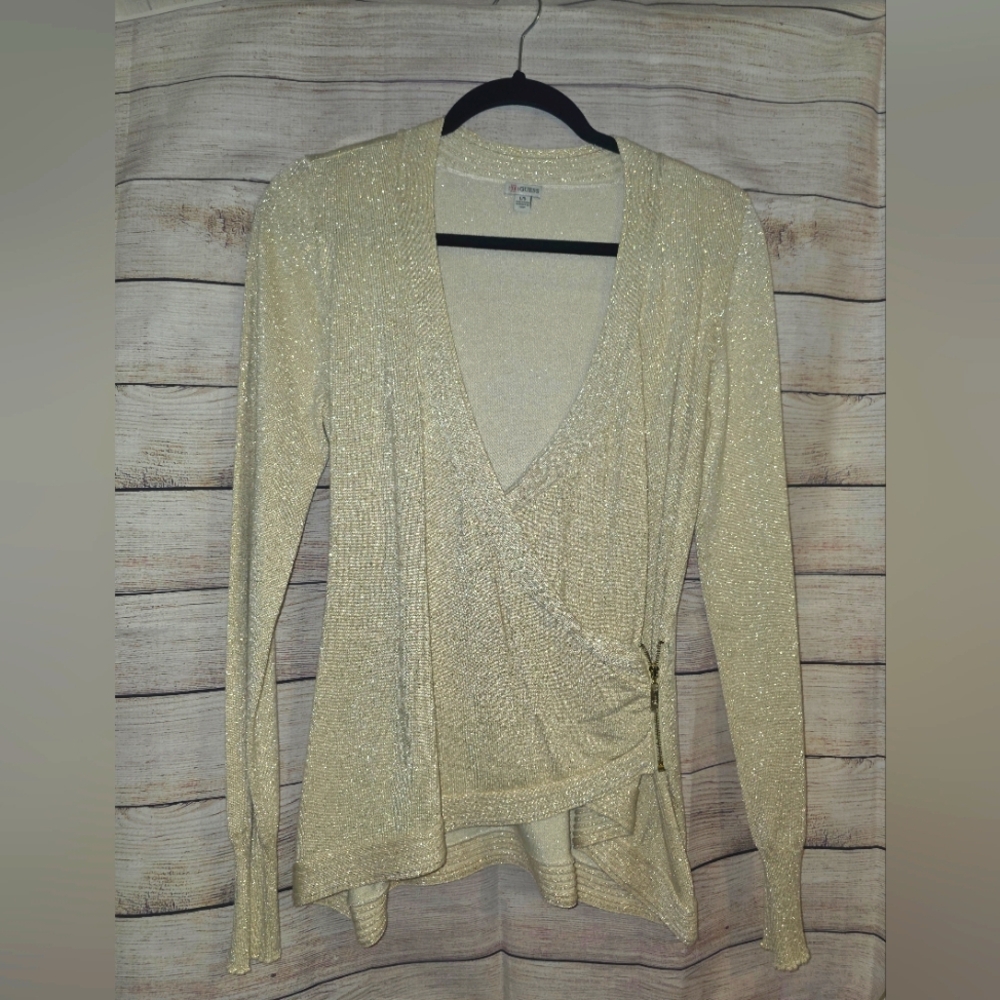 Gold Shimmer Wrap Sweater